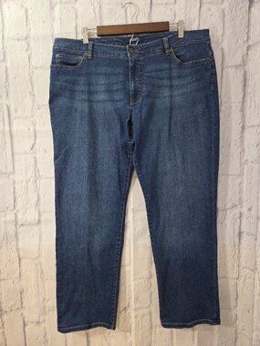 Chaps Denim 20W Medium Wash Denim Blue Faded Straight Leg Mid Rise Jeans